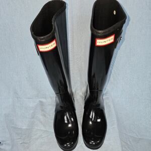 Hunter Original Tall Gloss Rain Boots Womens 9 Black Waterproof Wellies Classic